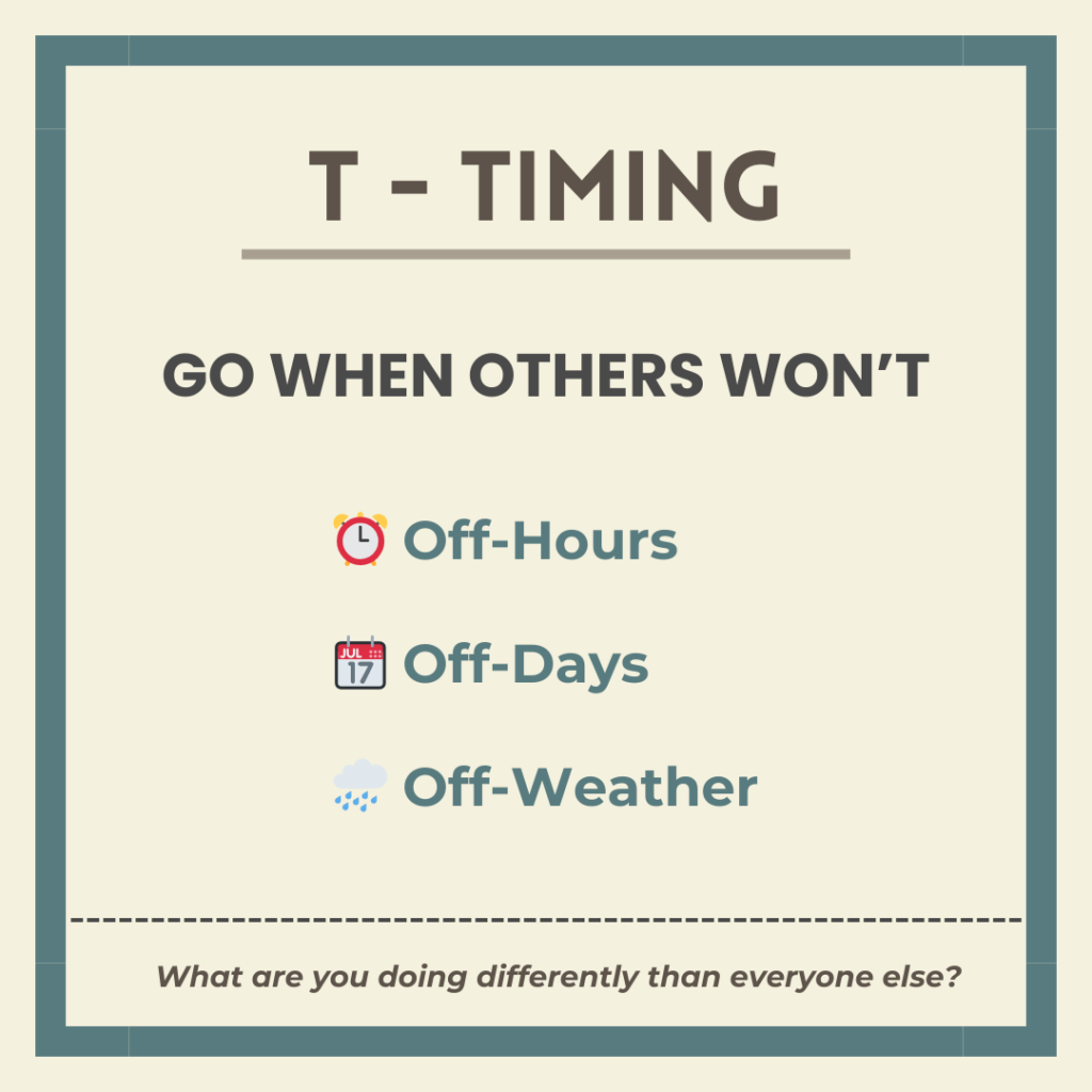 A graphic illustrating how proper timing can help avoid crowds in the outdoors.