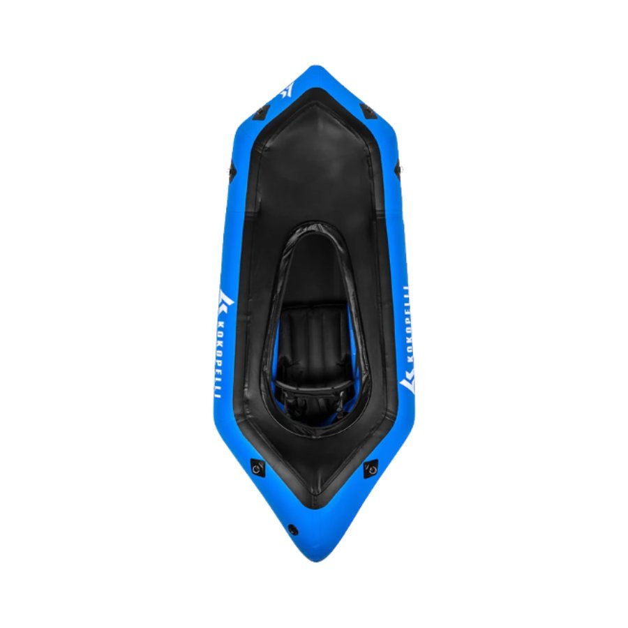 Bird’s-eye product view of the Kokopelli Recon Spraydeck packraft, built for durability and enhanced protection on paddling adventures.